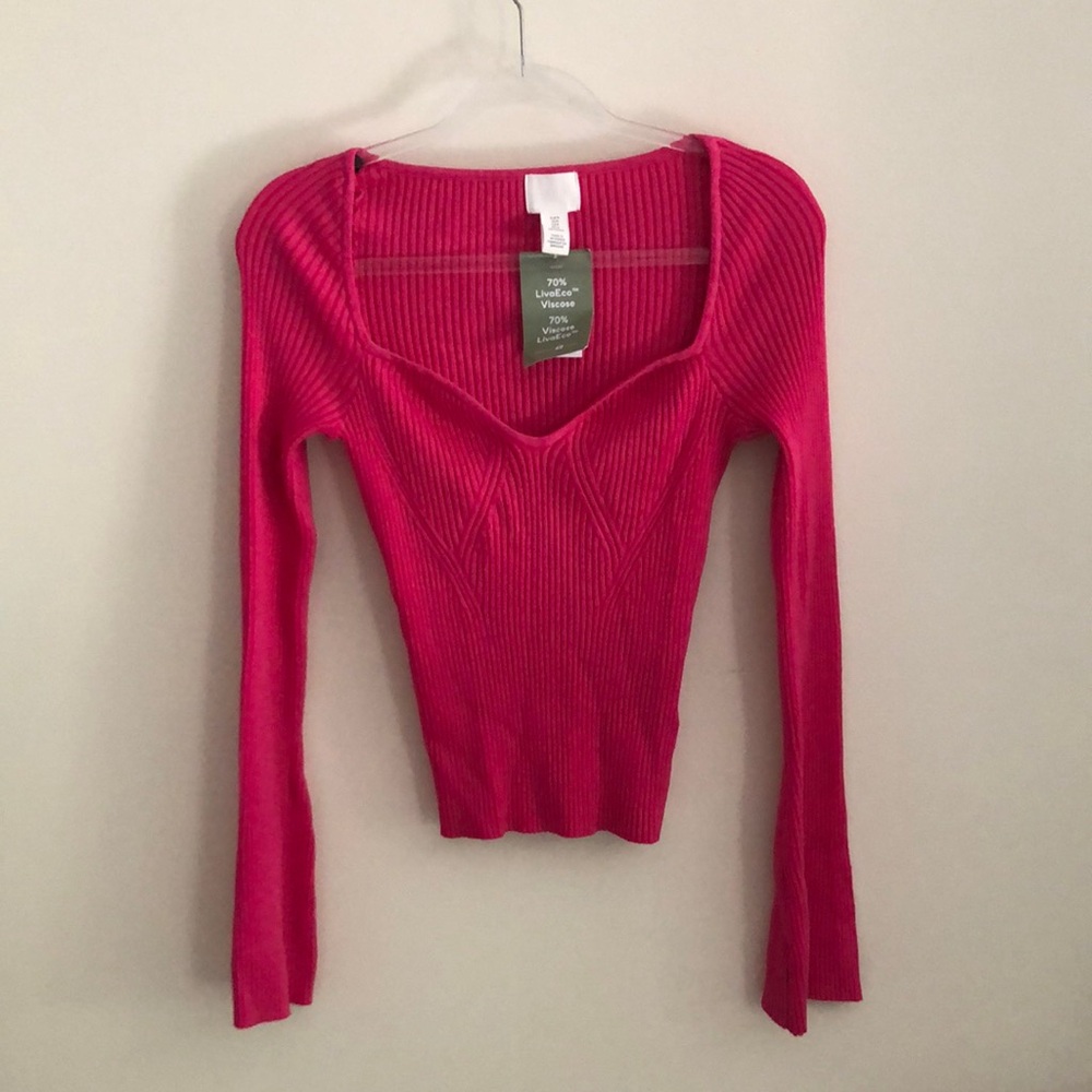 H&M Fuchsia Ribbed Knit Top
